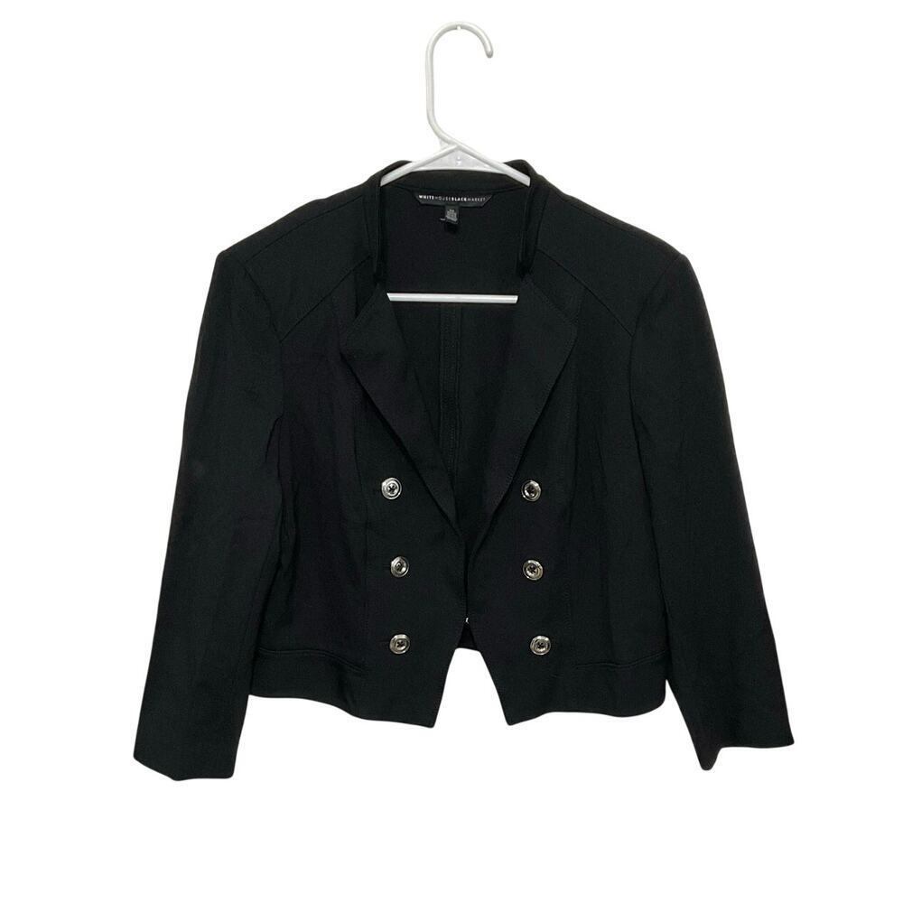 WHBM Double Breasted Stretch Black Cropped Jacket Blazer Women's 10 Medium - Picture 1 of 5